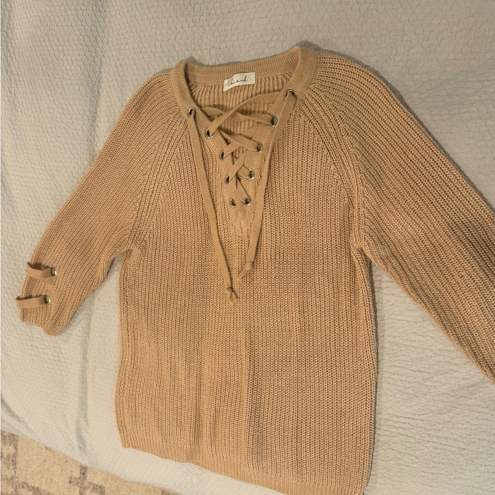 Women's Blush Sweater with Lace-Up Detail